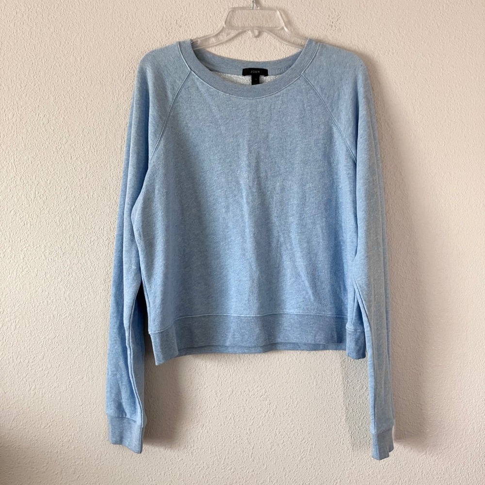 J.CREW Cropped Cotton Sweatshirt XL Boxy Raglan Preppy Casual Blue Heather